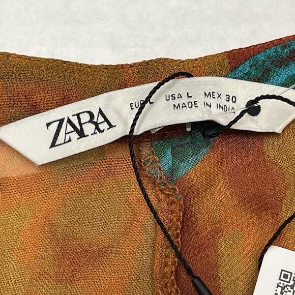 Zara Pareo Pants Womens L Semi Sheer Wrap Wide Leg Chiffon Aztec Boho Hippie - Picture 9 of 10